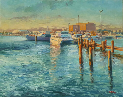 Sunset in Fremantle harbor van Tetyana Soboleva, Schilderij te koop op Singulart