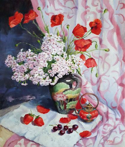 Still life with poppies van Tetyana Soboleva, Schilderij te koop op Singulart