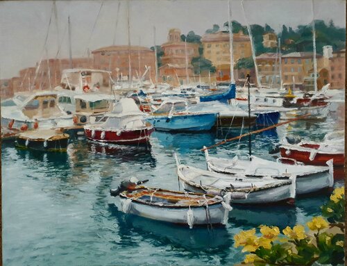 Boats in Portofino van Tetyana Soboleva, Schilderij te koop op Singulart