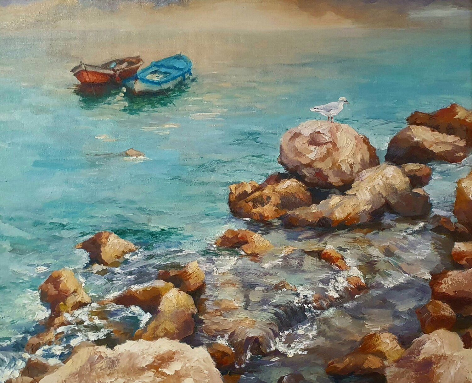 Sunset in harbor Tetyana Soboleva Peinture originale à vendre