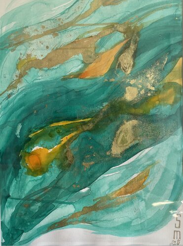 Golden water van Simona Messina, Werk op papier te koop op Singulart