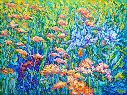 Iris flowers in bloom di tao bai, Pittura in vendita su Singulart