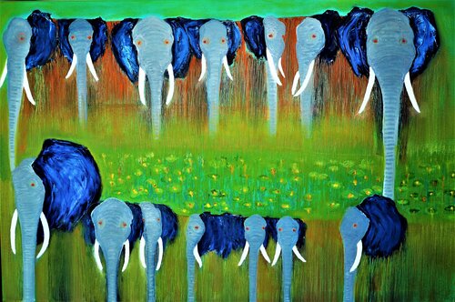 Elefantes observándonos di Gustavo de Leon, Pittura in vendita su Singulart