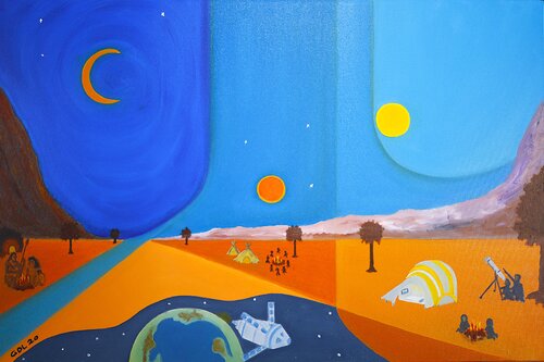 La luna y el fuego di Gustavo de Leon, Pittura in vendita su Singulart