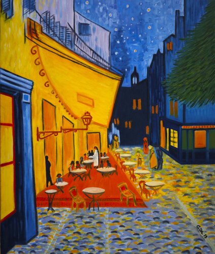 Café de Arles. Estudio versión GDL. di Gustavo de Leon, Pittura in vendita su Singulart