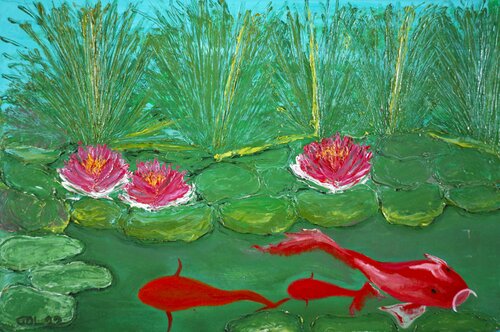 Peces y nenúfares. van Gustavo de Leon, Schilderij te koop op Singulart