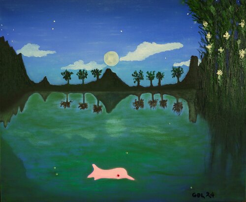 Delfín rosado del Amazonas di Gustavo de Leon, Pittura in vendita su Singulart