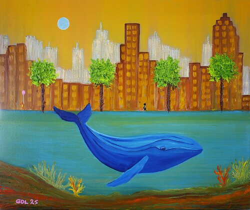 La luna y la ballena di Gustavo de Leon, Pittura in vendita su Singulart
