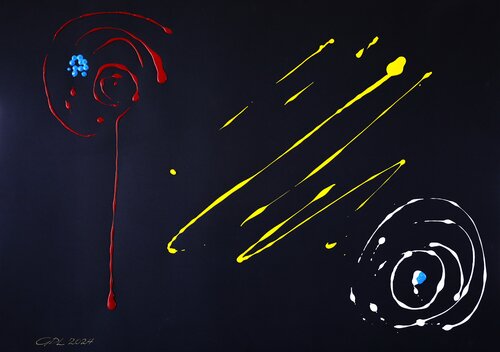 Danza de puntos y líneas cromáticas - I di Gustavo de Leon, Pittura in vendita su Singulart