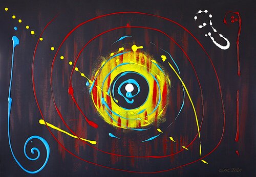 Danza de puntos y líneas cromáticas - I I di Gustavo de Leon, Pittura in vendita su Singulart