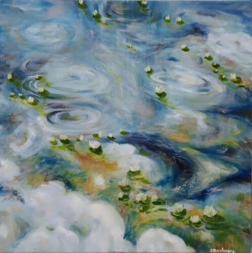 Les nénuphars sur les reflets van Christine desplanque, Schilderij te koop op Singulart