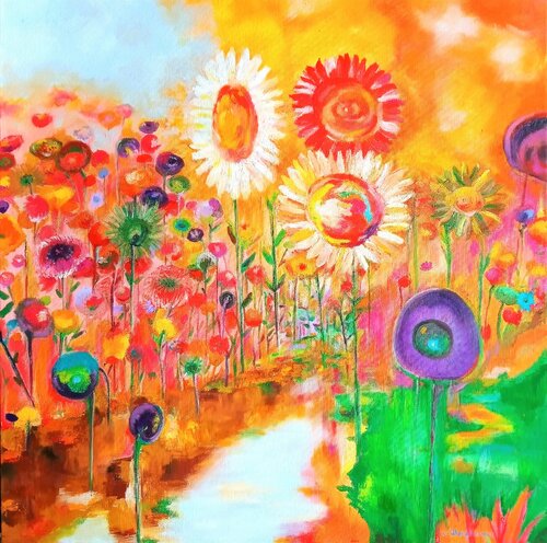 Fleurs Psychédéliques. by Christine desplanque, Painting for Sale on Singulart