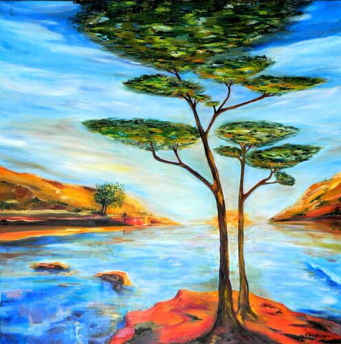 Paysage d'Occitanie à l'aube di Christine desplanque, Pittura in vendita su Singulart