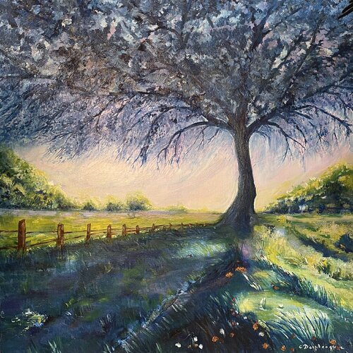 L arbre bleu di Christine desplanque, Pittura in vendita su Singulart