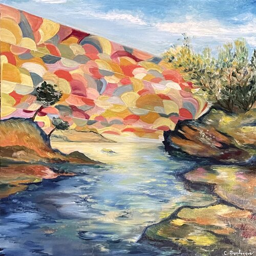 La cascade d occitanie di Christine desplanque, Pittura in vendita su Singulart