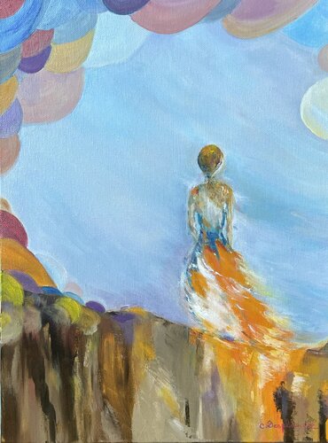 Femme au bord de la falaise van Christine desplanque, Schilderij te koop op Singulart