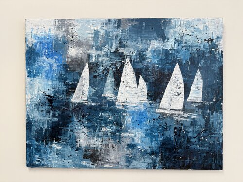 Six Blue Boats by Florian Arendt, Painting for Sale on Singulart