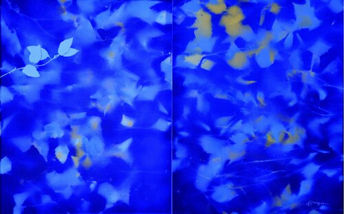 Effeuillage bleu II (Diptyque) van Jean-Jacques Pigeon, Schilderij te koop op Singulart