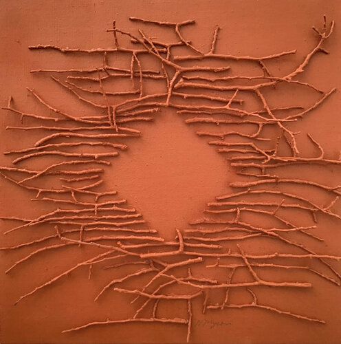 Peinture-brindilles (carré ocre rouge) by Jean-Jacques Pigeon, Painting for Sale on Singulart