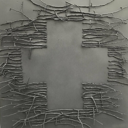 Peinture-brindilles (croix grise n°1) by Jean-Jacques Pigeon, Painting for Sale on Singulart