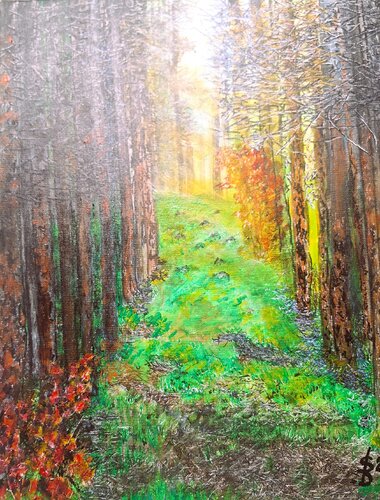 Waldweg im Sonnenlicht by Bernd Stephanny, 油畫 for Sale on Singulart