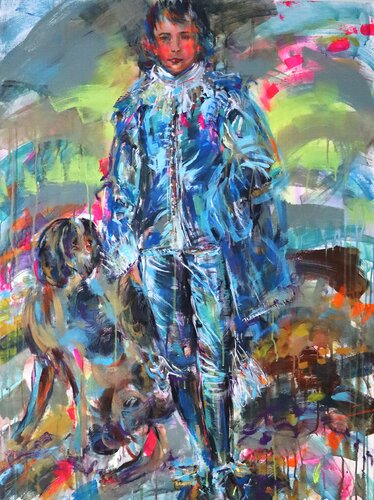 Blue Boy Listen Mozart van Antigoni Tziora, Schilderij te koop op Singulart