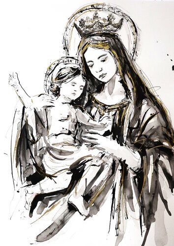 Madonna and Child by Antigoni Tziora, Drawing for Sale on Singulart