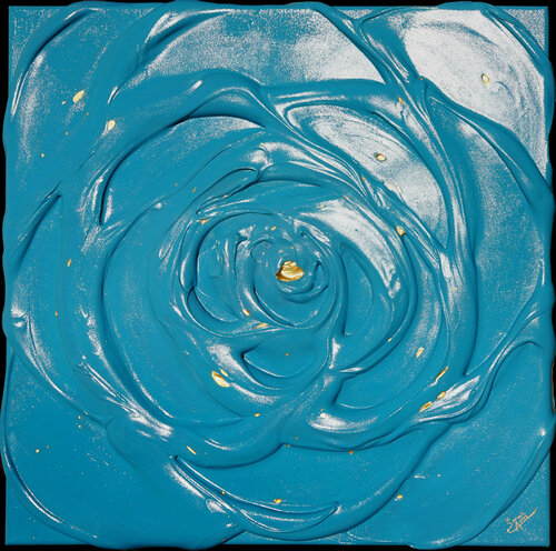 Little Blue Rose with a Touch with Gold I. di Sarah I. Avni, Pittura in vendita su Singulart