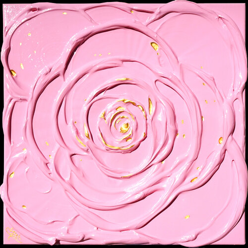 Little Pink Rose with a Touch of Gold I. van Sarah I. Avni, Schilderij te koop op Singulart