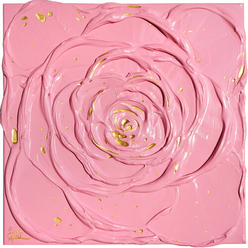 Little Pink Rose with a Touch of Gold III. van Sarah I. Avni, Schilderij te koop op Singulart