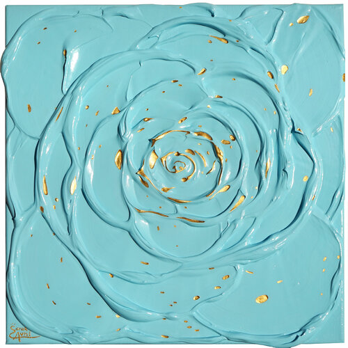 Little Blue Rose with a Touch of Gold II. van Sarah I. Avni, Schilderij te koop op Singulart
