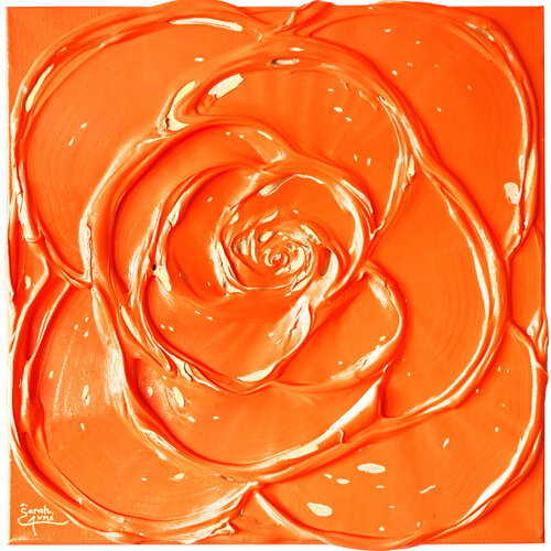 Little Orange Rose with a Touch of Gold I. di Sarah I. Avni, Pittura in vendita su Singulart