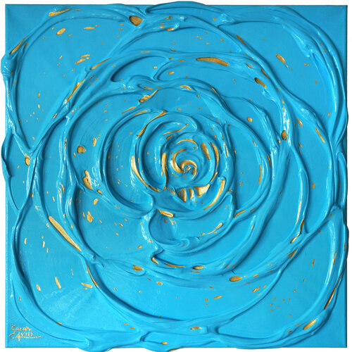 Little Blue Rose with a Touch of Gold III. von Sarah I. Avni, Malerei kaufen auf Singulart