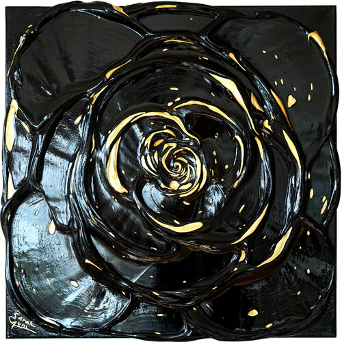 Little Black Rose with a Touch of Gold I. de Sarah I. Avni, Pintura a la venta en Singulart