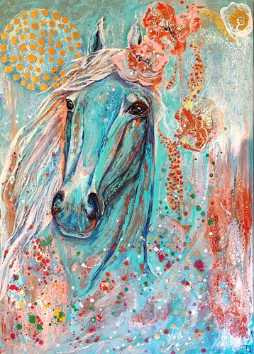 Cheval bleu en fleur de Tatyana Tretyakova, Pintura a la venta en Singulart