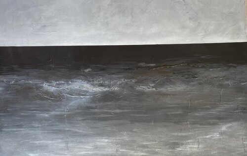 "Sea, Pirita" black and white acrylic landscape painting von Triin Uustalu, Malerei kaufen auf Singulart
