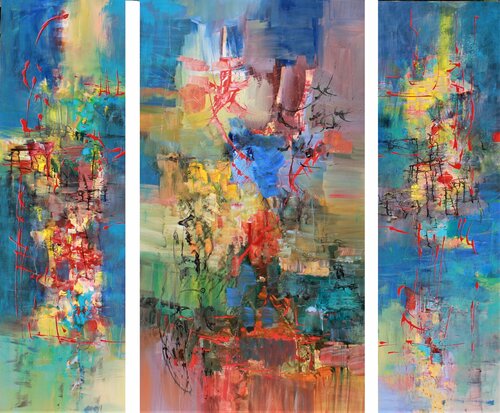 J.S. Bach, Goldberg Variation X, Triptych by Ernestine Tahedl, 油畫 for Sale on Singulart