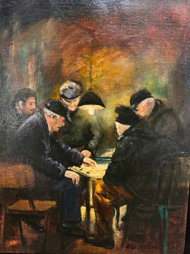 Backgammon Players di Zvi Malnovitzer, Pittura in vendita su Singulart