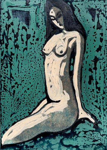 A woman in the green light di Gayane Ghazanchyan, Opera su carta in vendita su Singulart