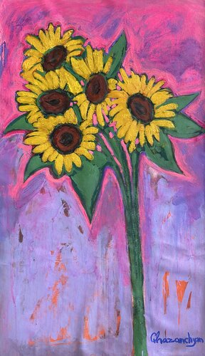 Sunflowers in pink light de Gayane Ghazanchyan, Pintura a la venta en Singulart
