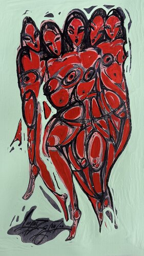 “Red Figures in Harmony” by Gayane Ghazanchyan, Work on Paper for Sale on Singulart