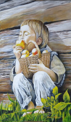 Grandpa's Apples van Iurii Zaika, Schilderij te koop op Singulart