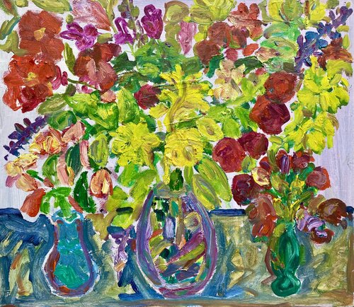 Painting flowers in my Garden and Looking towards Jerusalem by Pamela Silver, 종이 for Sale on Singulart