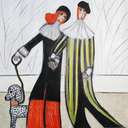 Strolling with the puppy par Jayne Cooper, Peinture en vente sur Singulart