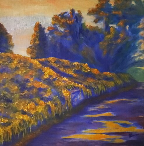 Dusk at Lake Carnegie Pathway, Highland Park, Pittsburgh par Joann Renner, Peinture en vente sur Singulart