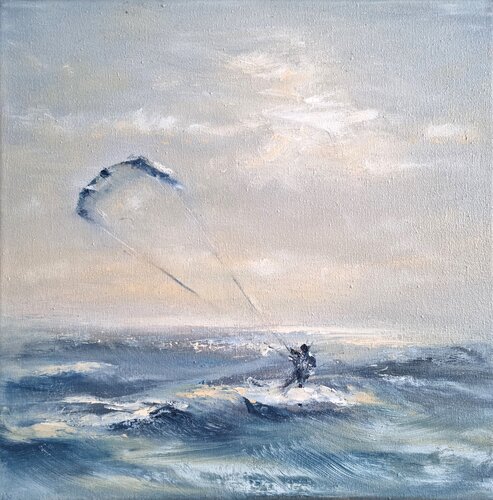 Kitesurfer on the North sea waves, Embrace the Wind by Alena Post, Painting for Sale on Singulart