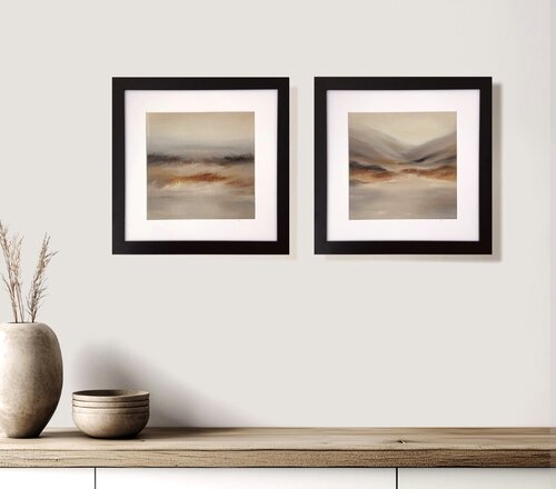 Twilight fog, abstract landscape, dyptich de Alena Post, Pintura a la venta en Singulart