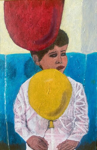 Niño con globos de ilusiones von Alejandra Patricia, Malerei kaufen auf Singulart