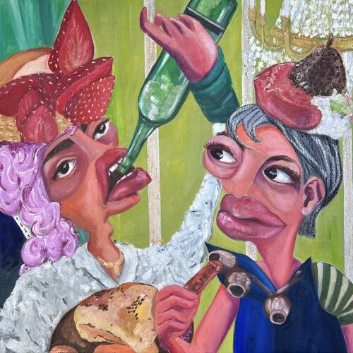 Let’s Party , Woodpecker and Sweetie van Susanna Gyalokay, Schilderij te koop op Singulart