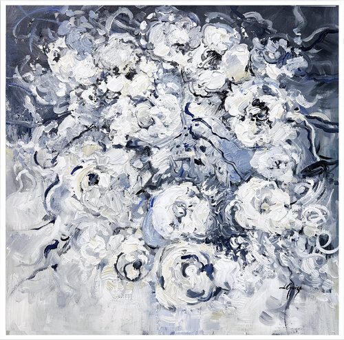 White Roses on Gray van Lana Guise, Schilderij te koop op Singulart